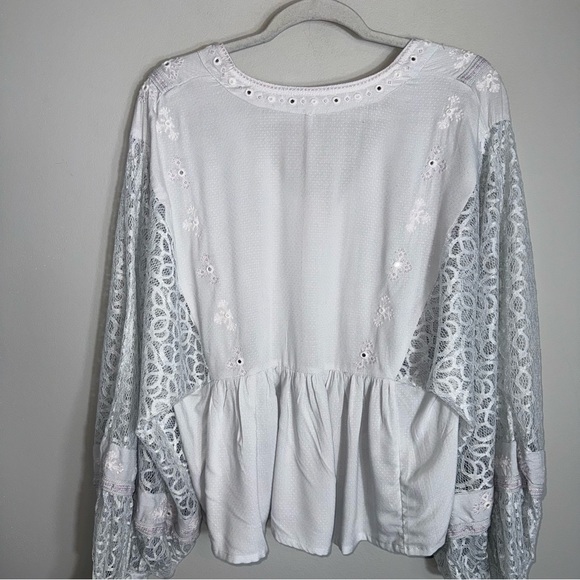 Free People Boogie All Night Blouse-Cropped Lace Balloon Sleeves-Boho-Blue-M-NWT - Picture 10 of 11